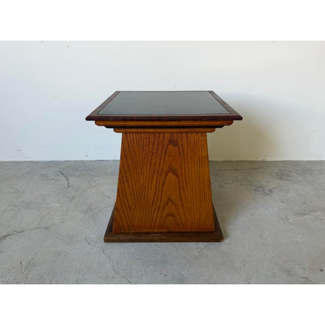 Vintage Geometric Wood Side Table / Plant Stand With Black Granite Stone Top For Sale - Image 4 of 12