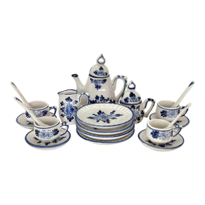 Vintage Miniature Blue and White Porcelain Tea Set - 21 Pieces