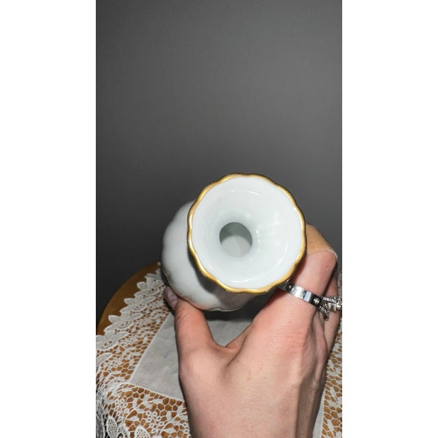 Vintage Christian Dior Art De La Table Vase | White Porcelain Bud Vase With Gold Trim | Dior Home Decor | Made in Japan For Sale - Image 10 of 10