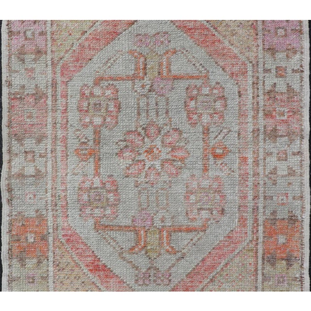 Tribal Turkish Oushak Vintage Carpet in Light Orange, Light Blue and Multi Colors 2'8"x3'9" For Sale - Image 3 of 10