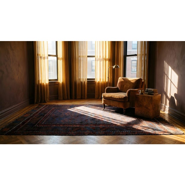 Handmade Baluch Rug Draws With Geometric Artistry Afghan Baluch Teimani Main Rug For Sale - Image 10 of 10