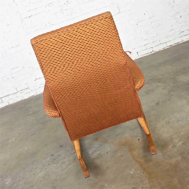 Wood Vintage Mid-Century Modern Rocker Rocking Chair Oak With High Back Original Upholstery For Sale - Image 7 of 13