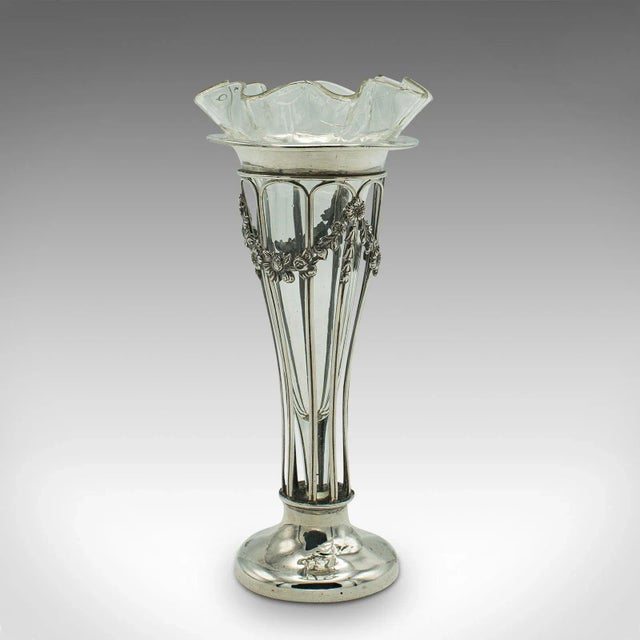 1900s Edwardian Small Antique Stem Vase, English, Silver, Glass, Decor, Art Nouveau For Sale - Image 11 of 11
