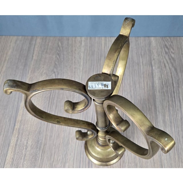 1990s 23.5" Castilian Imports Solid Brass Scroll & Glass Hurricane Candle Holder For Sale - Image 14 of 15