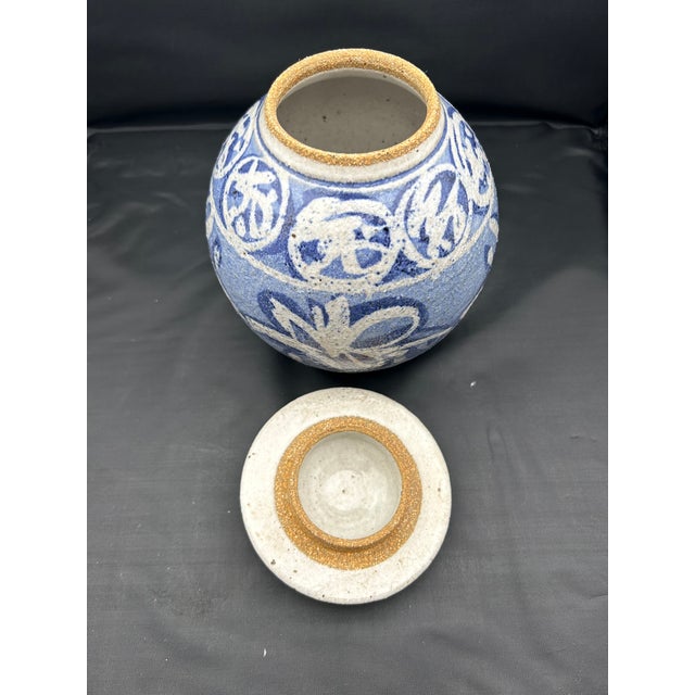 Blue 1976 Large Tsukashin Studio Pottery Ginger Jar For Sale - Image 8 of 10