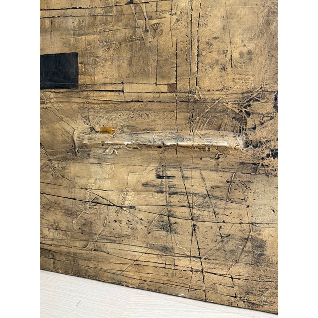 1990s Marc Lambrechts Original Abstract Mixed Media- “In Motion a 97. Oil/Asphalt on Plaster on Wood/Metal 105cm X 105cm (42”x42”) For Sale In Washington DC - Image 6 of 12