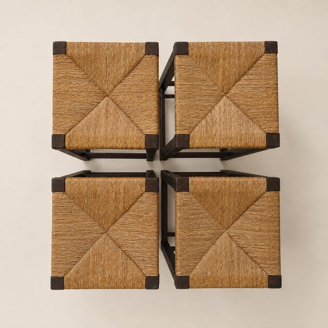 1960s 1960s Dutch Mid-Century Modern Oak and Rush Bar Stools, Set of Four, 31.5" H For Sale - Image 5 of 6