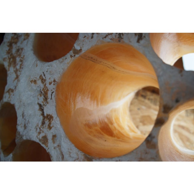 Late 20th Century 102lb Honeycomb Calcite Amber Onyx Rock Stone Crystal Formation Drilled Holes For Sale - Image 12 of 13