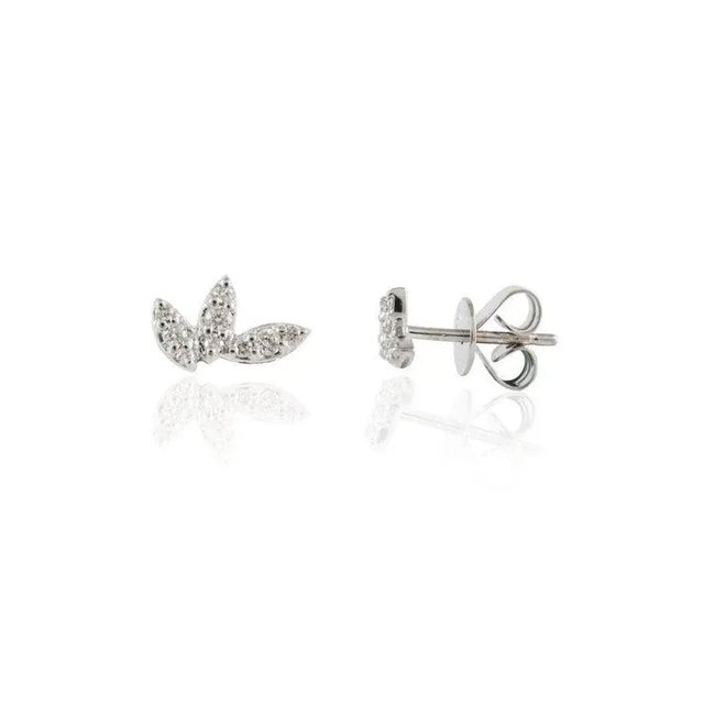 Not Yet Made - Made To Order Dainty 18k White Gold Diamond Leaf Stud Earrings, 0.157 Ct for Women- A Pair For Sale - Image 5 of 10