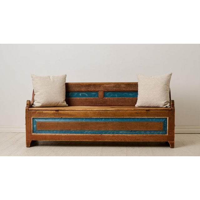 Antique Swedish Folk Art Bench with Storage, 1860s For Sale - Image 3 of 11