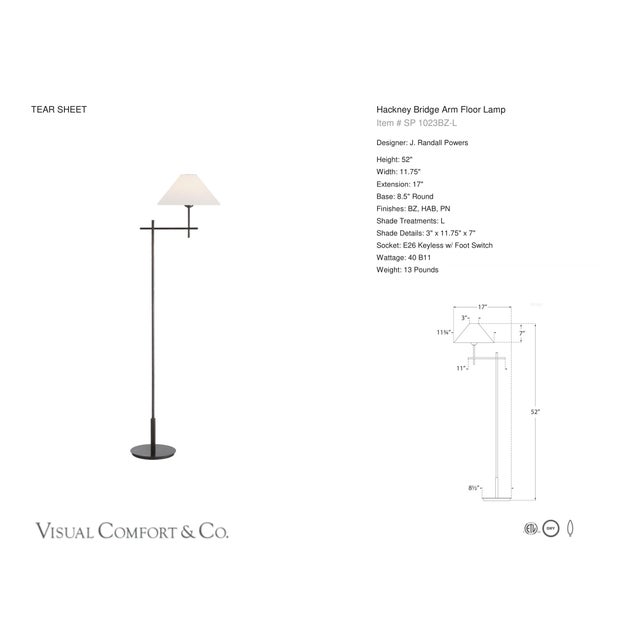 J. Randall Powers by Visual Comfort Signature Hackney Bridge Arm Floor Lamp in Bronze with Linen Shade Designer: J....
