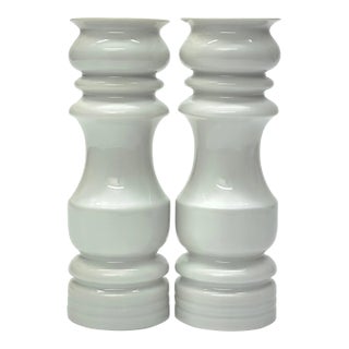 Vintage Undulating White Ceramic Salt & Pepper Shakers For Sale