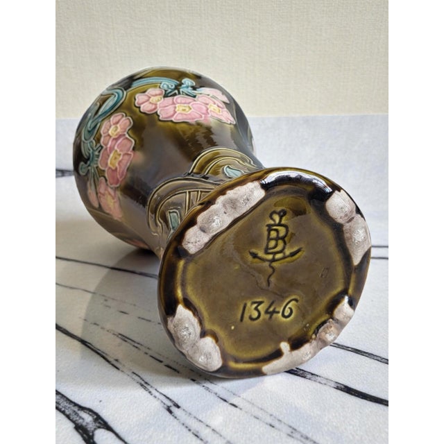 Forest Green Art Nouveau Slipware Vase by Gustave De Bruyn, 1890s For Sale - Image 8 of 10