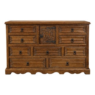 Antique Chest of Drawers in Black Forest Carved Oak, 1800s For Sale