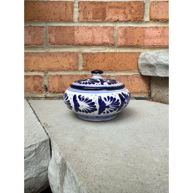 Vintage Mexican Talavera Blue & White Lidded Bowl - 5.5” For Sale - Image 12 of 12