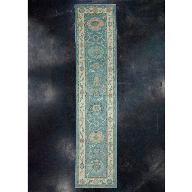 Blue Turkish Oushak Runner Rug 2'11" x 13'2" #17192 For Sale - Image 8 of 8