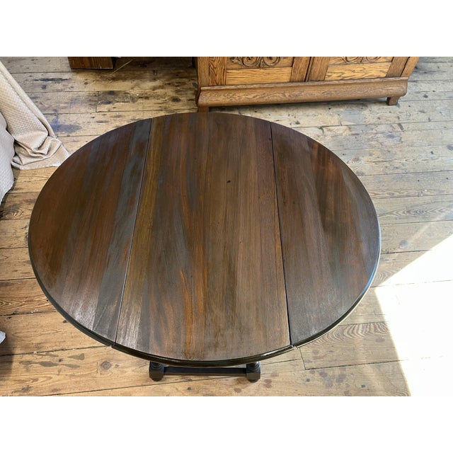 Dark Brown Drop Leaf Accent Table With Turned Legs and Drawer For Sale In New York - Image 6 of 9