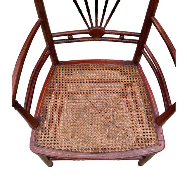 Brown Red & Gilt & Painted Chinoiserie Armchair For Sale - Image 8 of 9