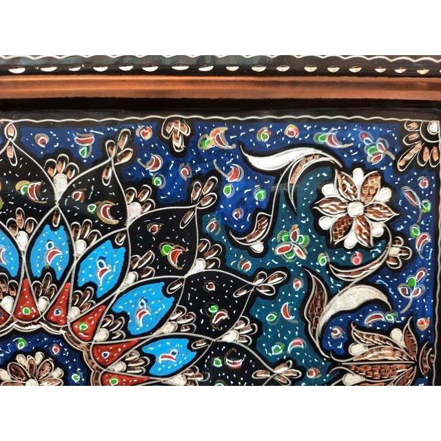 Unique hand made tray with handles made by copper. Etched floral circle design and perfect for serving. Great for...