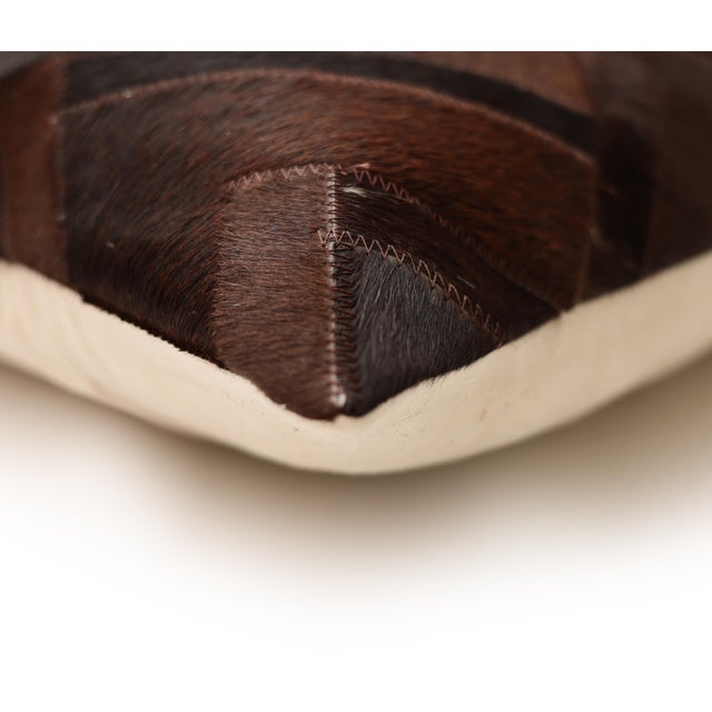 Luxury Geometric Genuine Hair-on Cowhide Pillow 18x18 | Handmade For Sale - Image 4 of 8