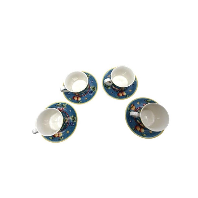 Villeroy & Boch Late 20th Century Villeroy & Boch Citta Campagna Biella Blue Fruit Pattern Tea Cup/Saucer Set of 4 For Sale - Image 4 of 10