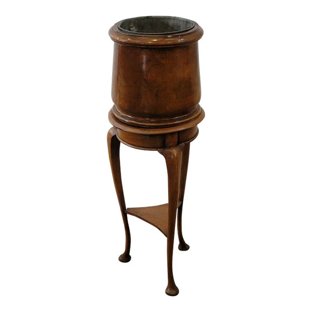 Antique Oak Jardiniere Plant Stand With Metal Insert English For Sale