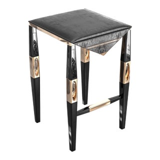 "Celebre" Bar Stool With Stainless Steel, Bronze and Tailor Made Leather For Sale