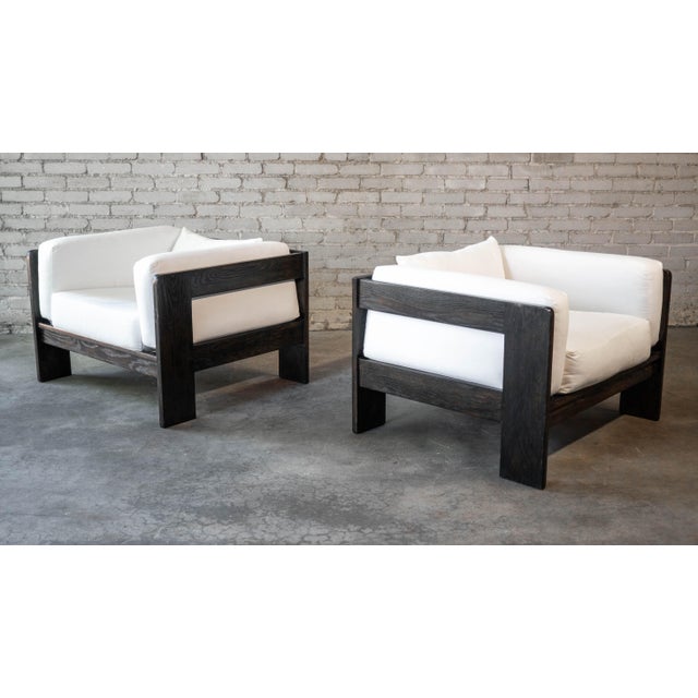 Pair of vintage Tobia Scarpa 'Bastiano' for Knoll attributed club chairs, circa 1970s. Beautiful black stained oak frame...