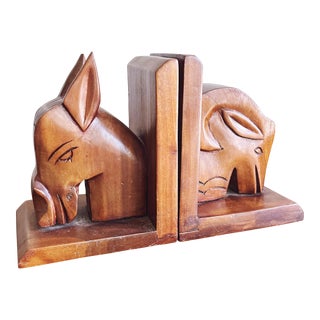 Vintage Haitian Carved Animal Wooden Bookends For Sale