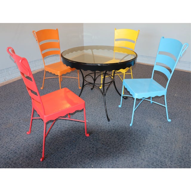 Vintage Mid-Century Stamped-Steel Strap/Slat-Back Patio Dining Chairs (Bistro/Café Form), 1950s–60s. For Sale - Image 10 of 11