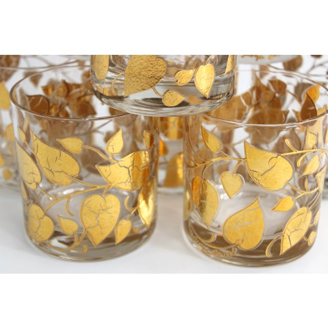 Georges Briard 1960s Georges Briard Double Old Fashioned Glasses, 22k Gold Leaf Design - Set of 8 For Sale - Image 4 of 8