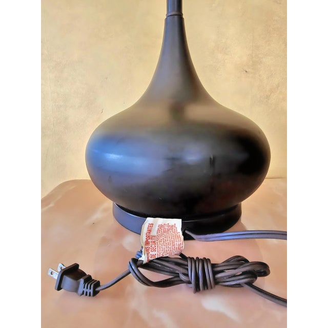Chocolate 2000s Transitional Onion Shaped Metal Table Lamp in Chocolate Color With Watermelon Drum Shade For Sale - Image 8 of 12