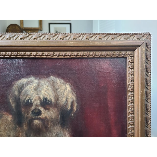 Textile Moody Antique Oil Painting Portrait of a Norfolk Terrier Dog For Sale - Image 7 of 18