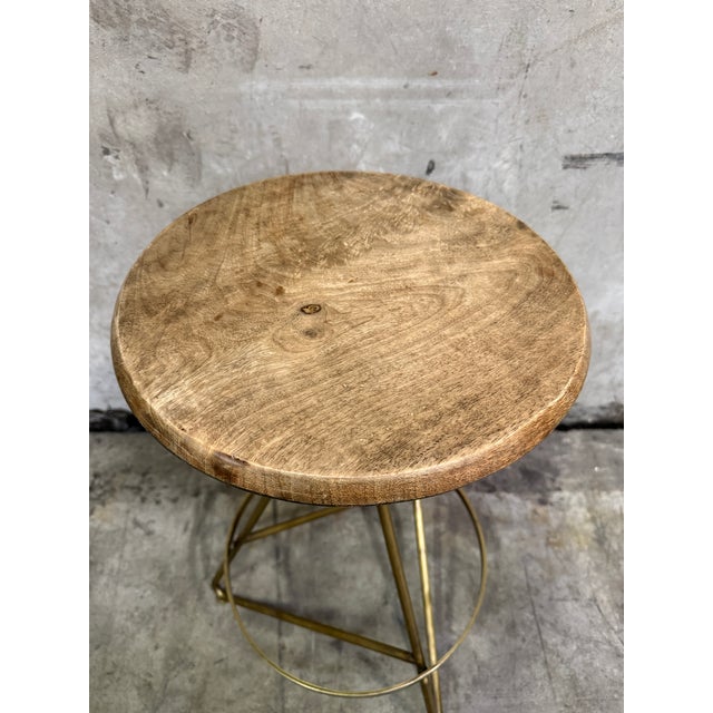 Arteriors Wyndham Swivel Counter Stools Set of 8 Natural Wax Wood Vintage Brass For Sale - Image 10 of 10