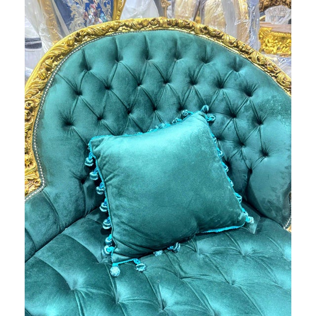 Forest Green French Baroque Style Settee – Green Forest Velvet For Sale - Image 8 of 9