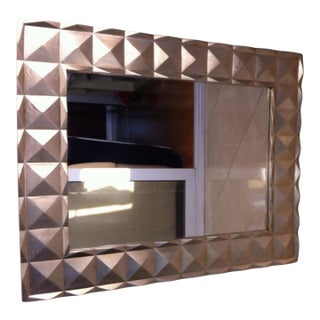 Sculptural Italian Postmodern Silvered Wooden Mirror With Faceted Geometric Frame, 1970s. For Sale