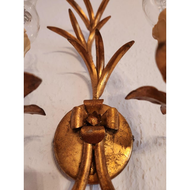 Italian Floral Hand-Forged Gilded Florentine Wall Lamp, 1950s For Sale - Image 9 of 18