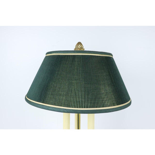 Vintage Brass Bouillotte Library Lamp With Green Pleated Shade For Sale - Image 4 of 13