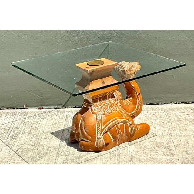 Wood Vintage Carved Wood Camel Glass Table For Sale - Image 7 of 17