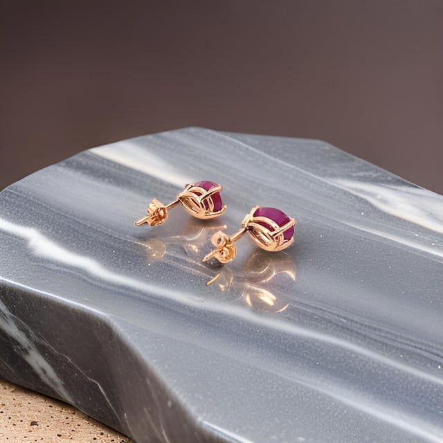 Traditional Natural Ruby Stud Earrings 14k Yellow Gold 2.70 TCW Certified For Sale - Image 3 of 10
