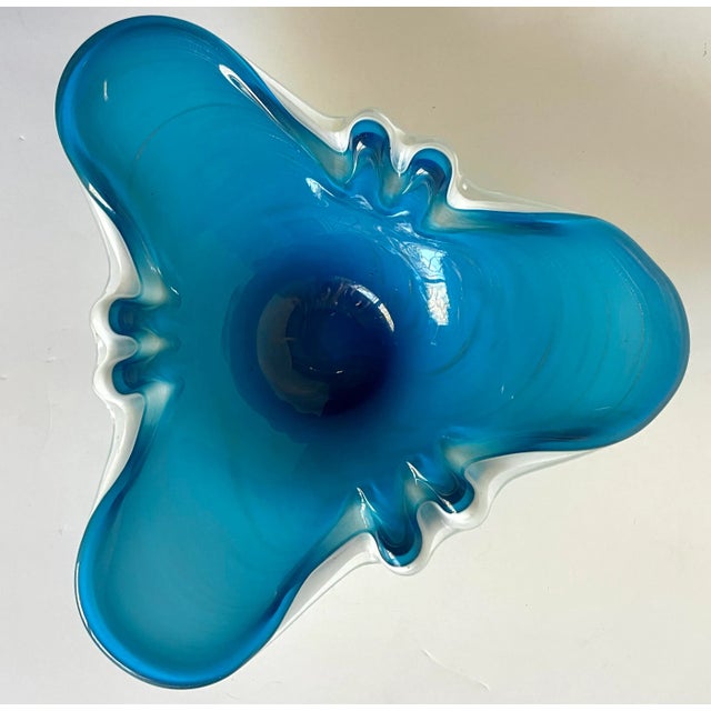 Glass Vintage Blue and White Murano Art Glass Bowl For Sale - Image 7 of 11