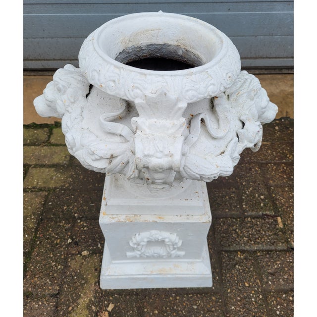 Antique Cast Iron Vases with Columns, Set of 2 For Sale - Image 9 of 11