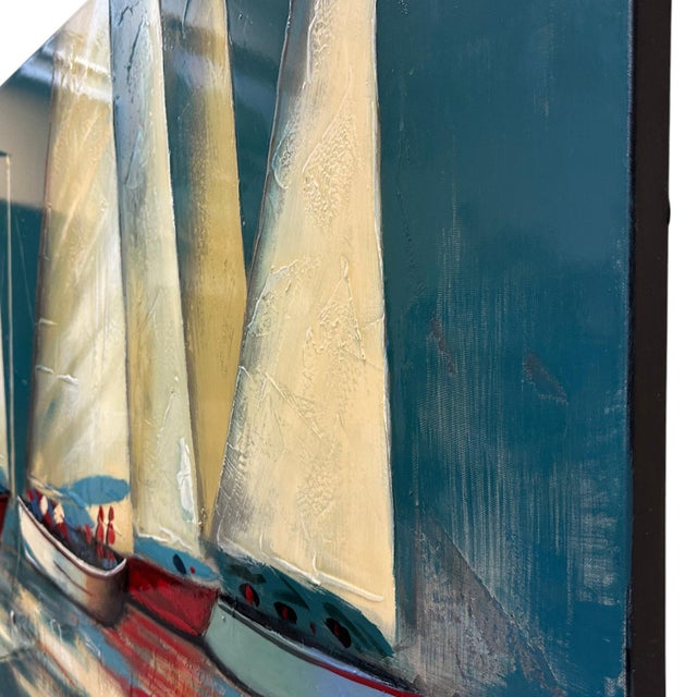 Textile Micheal Ghandy (Persian/American, 1966-), Oil on Canvas, Sailboats, Ca 1996 For Sale - Image 7 of 8