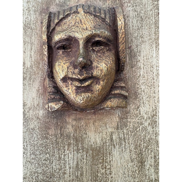 Figurative 1970s Pair Of. Silver Leaf/Gold Faces Mounted on Board For Sale - Image 3 of 3