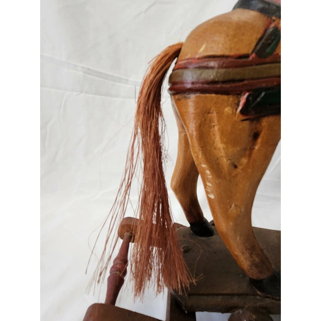 Vintage 1950's Wooden Hand Craved Carousel Rocking Horse With Horsehair Tail For Sale - Image 10 of 12