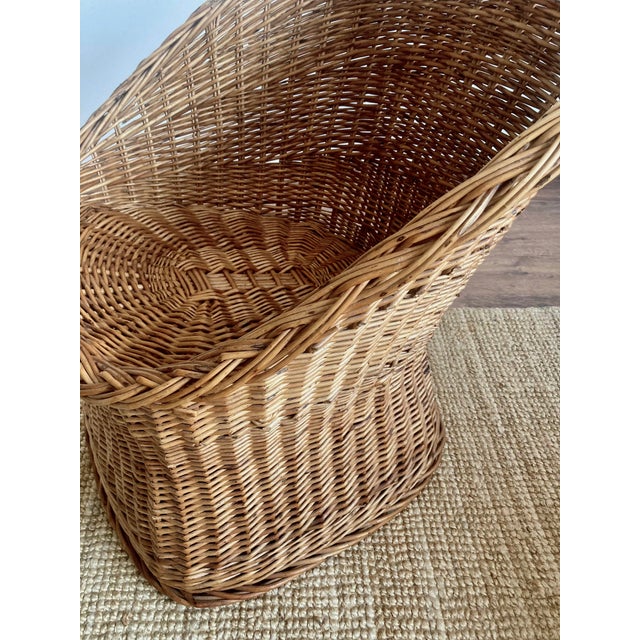 Mid-Century French Barrel Wicker Armchair in Woven Rattan and Willow, 1960s For Sale - Image 8 of 11