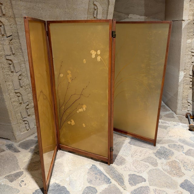 Vintage Japanese Four-Panel Folding Floor Screen Mid Century Organic Modern For Sale In San Diego - Image 6 of 17