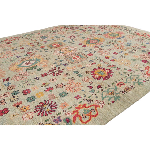 Oversize Modern Green Oushak Handmade Wool Rug For Sale In New York - Image 6 of 11