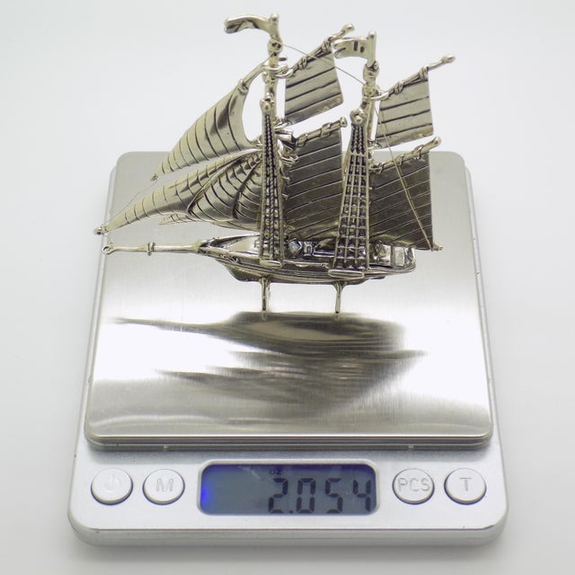 Vintage Italian Handmade Genuine Silver Large Sailing Ship Detailed Figurine For Sale - Image 9 of 10