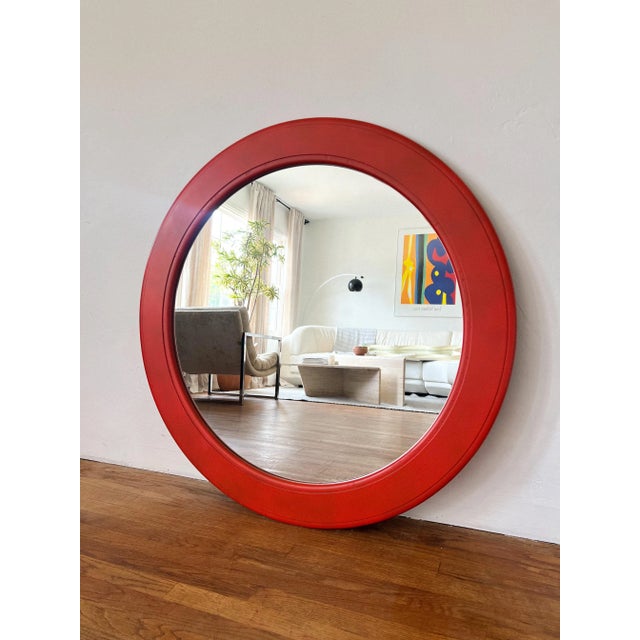 Mid-Century Modern 1970s Space Age Red Round Wall Mirror For Sale - Image 3 of 9